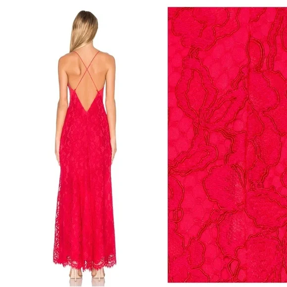 X BY NBD x REVOLVE | Red Lace Silhouette Kendra Maxi Cocktail Dress | Size 6 - Picture 2 of 11